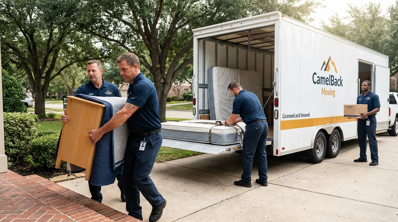 Crew loading residential truck for cross-state move from Fort Sumner, NM