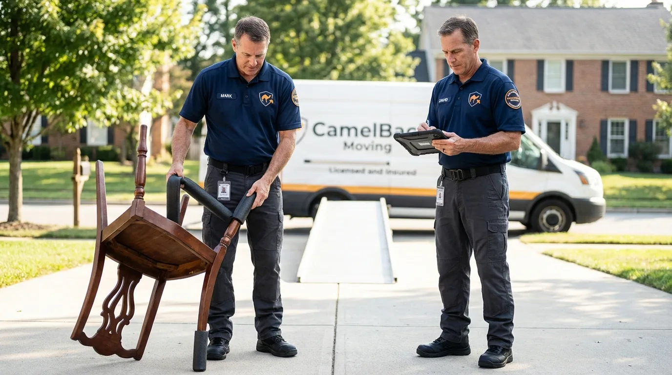 Movers inspecting furniture for damage prevention before loading in Fort Sumner, NM