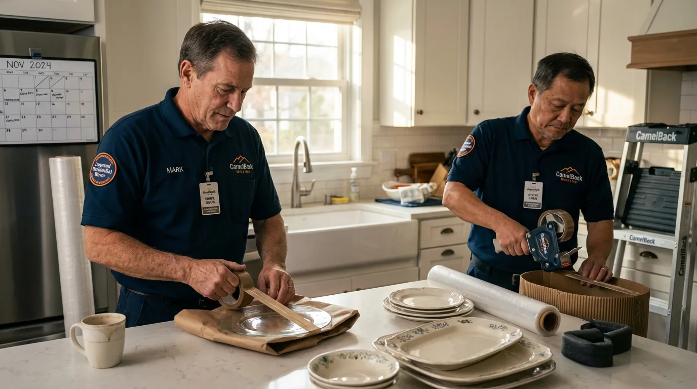 Professional crew packing kitchen dishware in Fort Sumner, NM